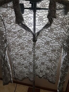 Icy Blue Sheer Lace Blouse Top